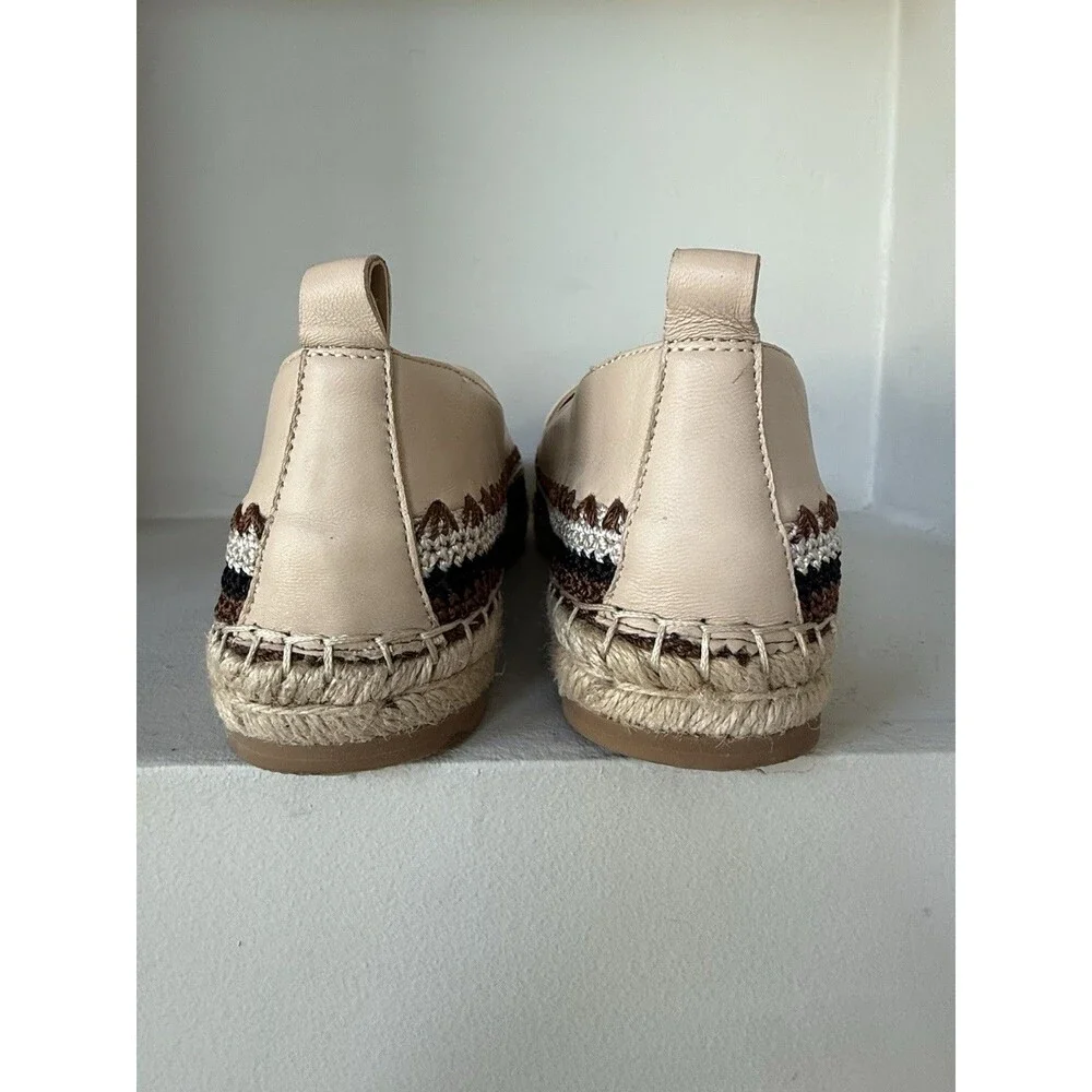 Chico's Giada Deco Espadrille Flats Nude Crochet WOMEN 8M SLIP ON COASTAL